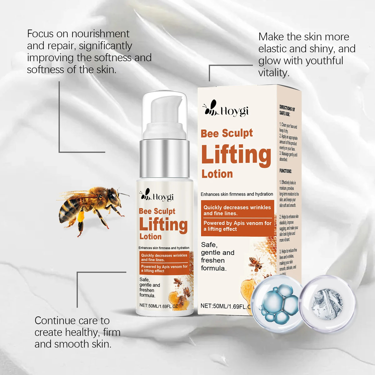 Bee Venom Face Cream Firming & Moisturizing Anti-Wrinkle Day Night Cream Tightening Nourishing Brightening Facial Skin Care 50ml