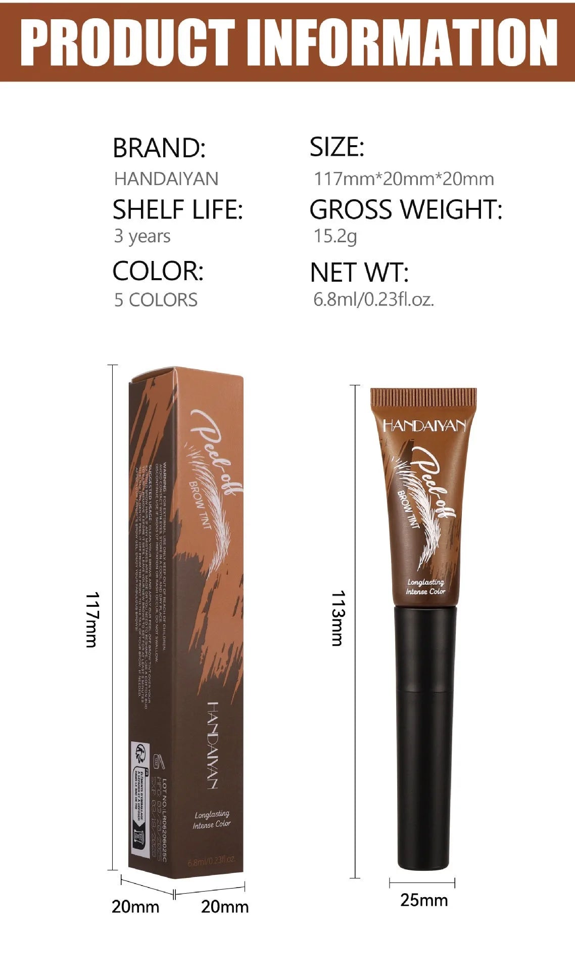 5 Colors Peel Off Eyebrow Gel Semi Permanent Brow Tint Waterproof Lasting Tattoo Peel Off Eyebrow Gel Tint Natural Brows Makeup