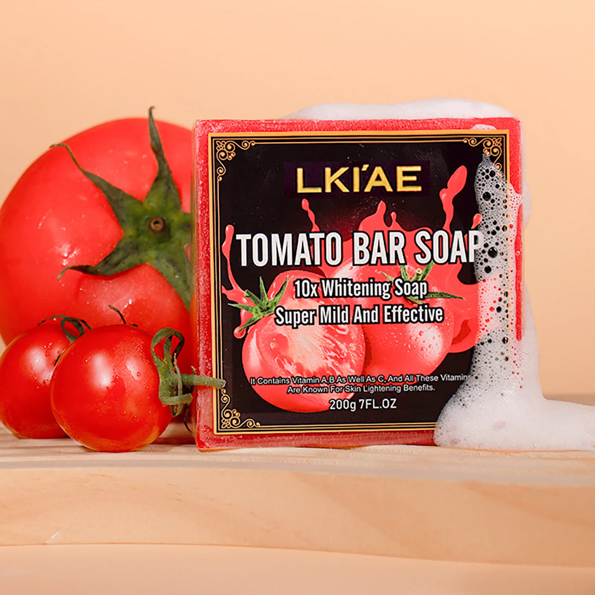 LKIAE Organic Fruit Tomato Whitening Soap, Lightening, Reduce Dark, Black Spots, Even Skin Tone, Clean Skin, Exfoliation, 200g