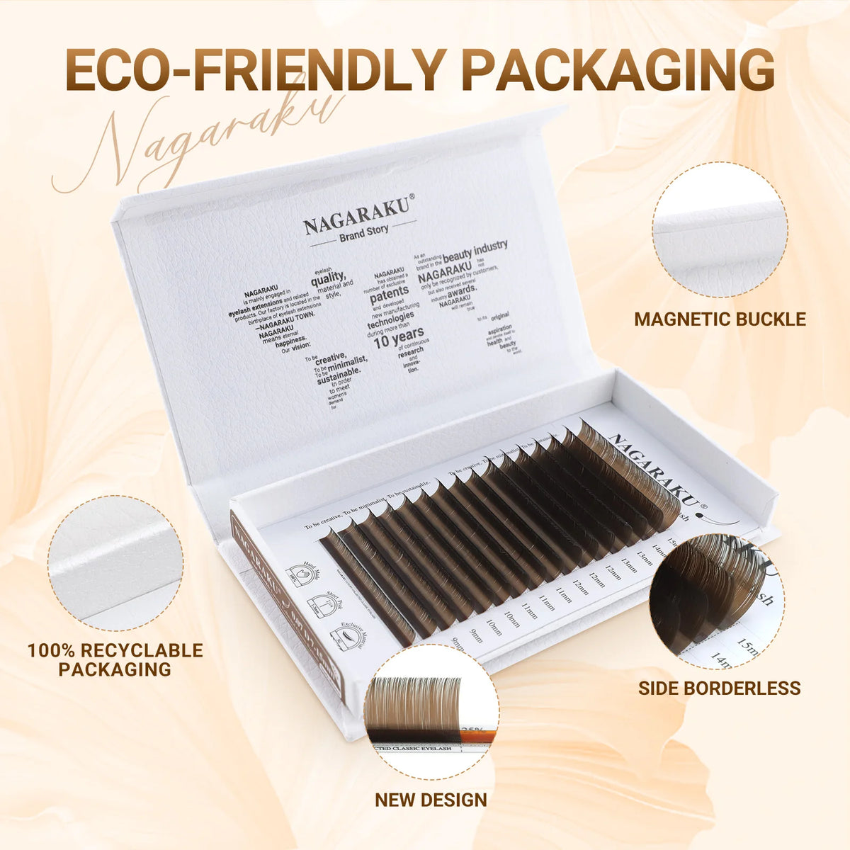 NAGARAKU Luxury Classic Eyelash Matte Black Dark Brown 100% Hand Made 3rd Classic Eyelash 16rows Individual Soft Natural