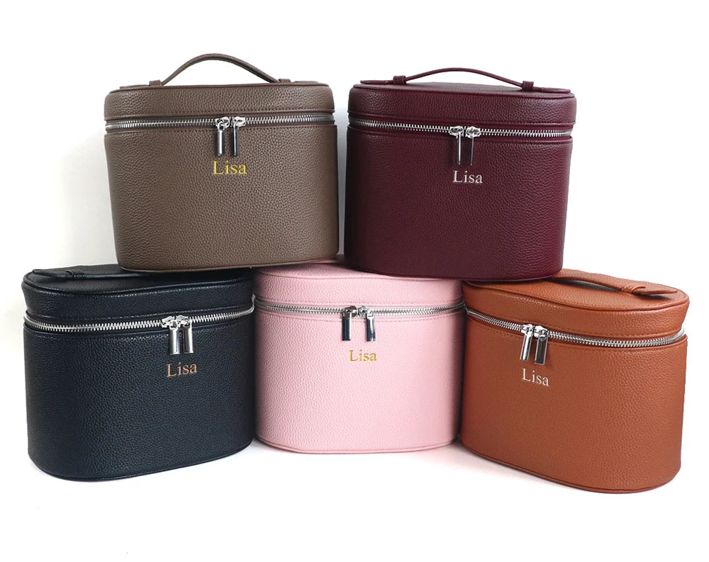 Customizable Names and Letters, Travel Portable Cosmetic Bag Large-capacity PU Leather Cosmetic Box with Internal Storage Box,