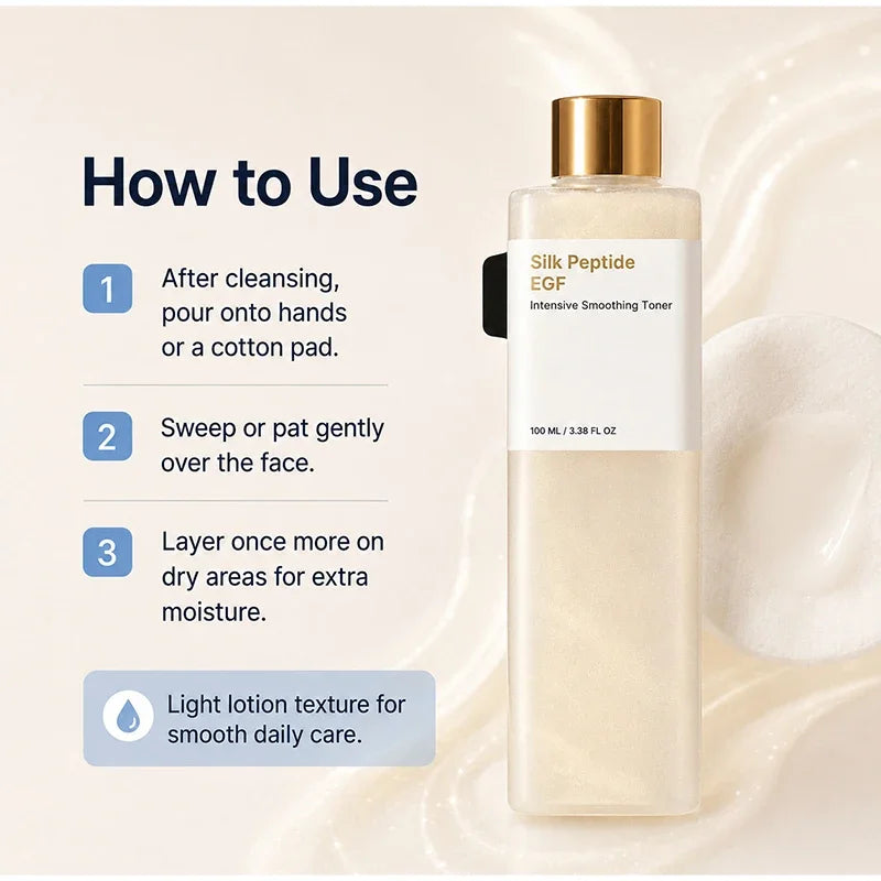 Silk Peptide EGF Facial Toner Gold Particle Smoothing Essence Water Deep Hydration Moisturizing Face Liquid Daily Korea Skincare
