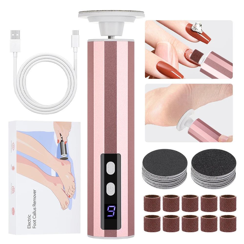 USB Rechargeable Wireless Electric Foot File Cuticle Callus Remover Machine Pedicure Tools Foot Heel Care Tool With Sandpaper