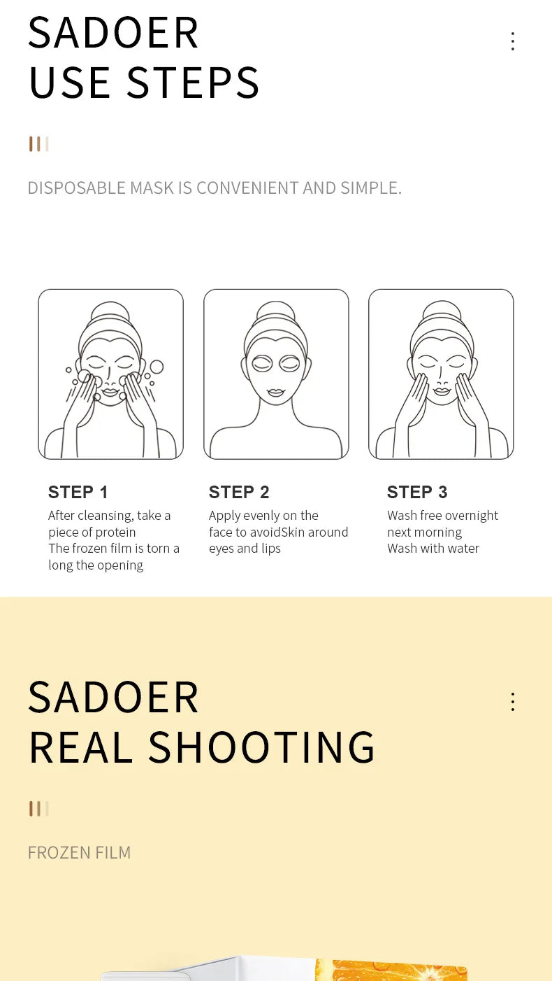 30pcs SADOER Vitamin C Sleeping Facial Masks Face skincare Moisturizing Whitening Anti Wrinkle Hydrating Face Mask Skin Care