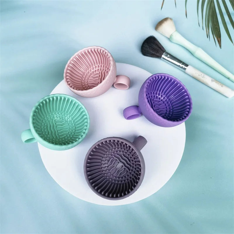 Makeup Brush Cleaner Soft Silicone Makeup Brush Bowl Folding Powder Puff Eyeshadow Brush Cleaning Pad Beauty Tools