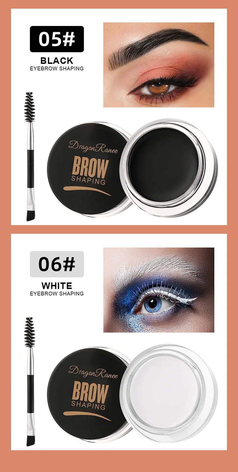 White Bushy Eyebrow Gel - European & American Style, Long-lasting Setting Pomade Soap Wax, Volumizing Sculpting Eyebrow Pen for