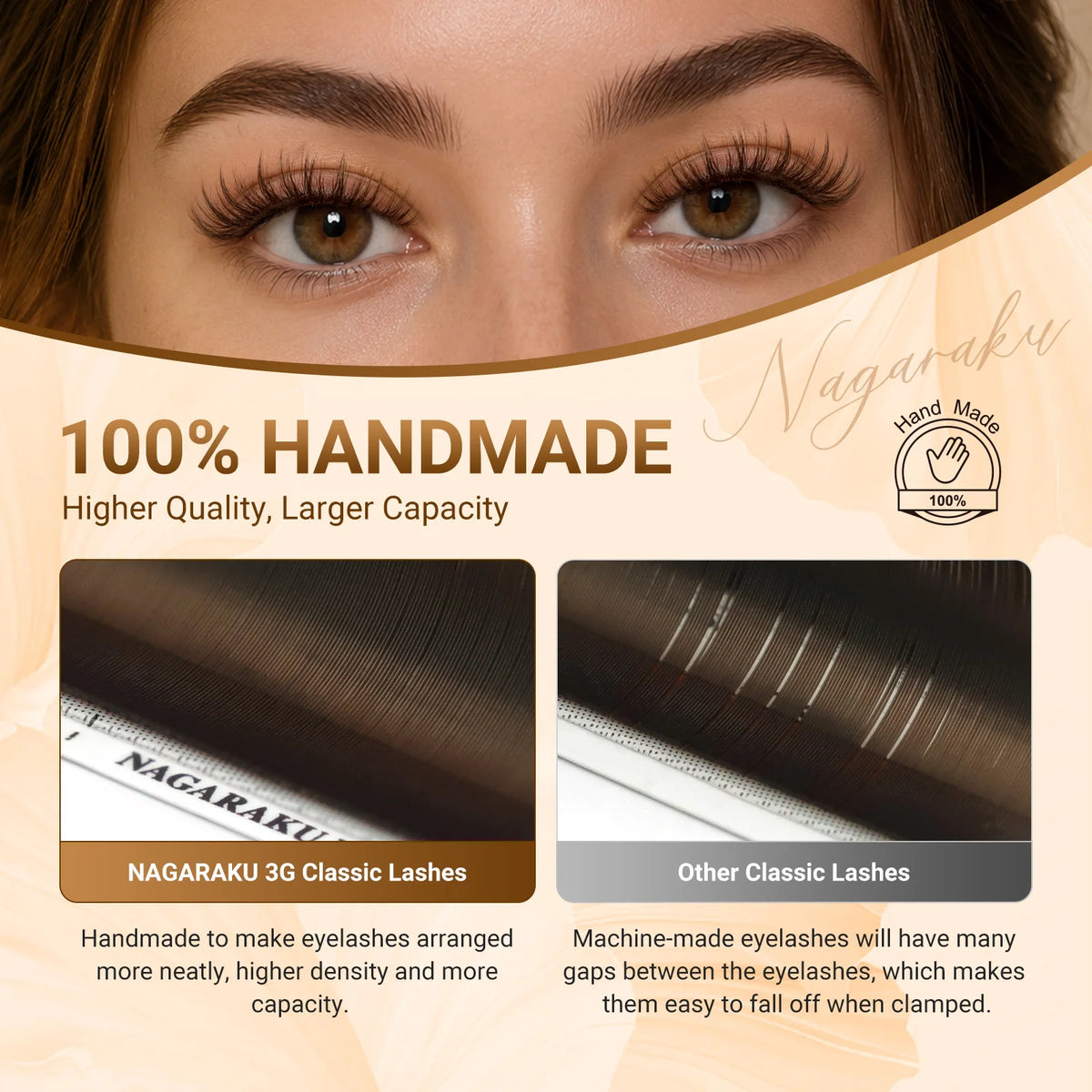 NAGARAKU Luxury Classic Eyelash Matte Black Dark Brown 100% Hand Made 3rd Classic Eyelash 16rows Individual Soft Natural