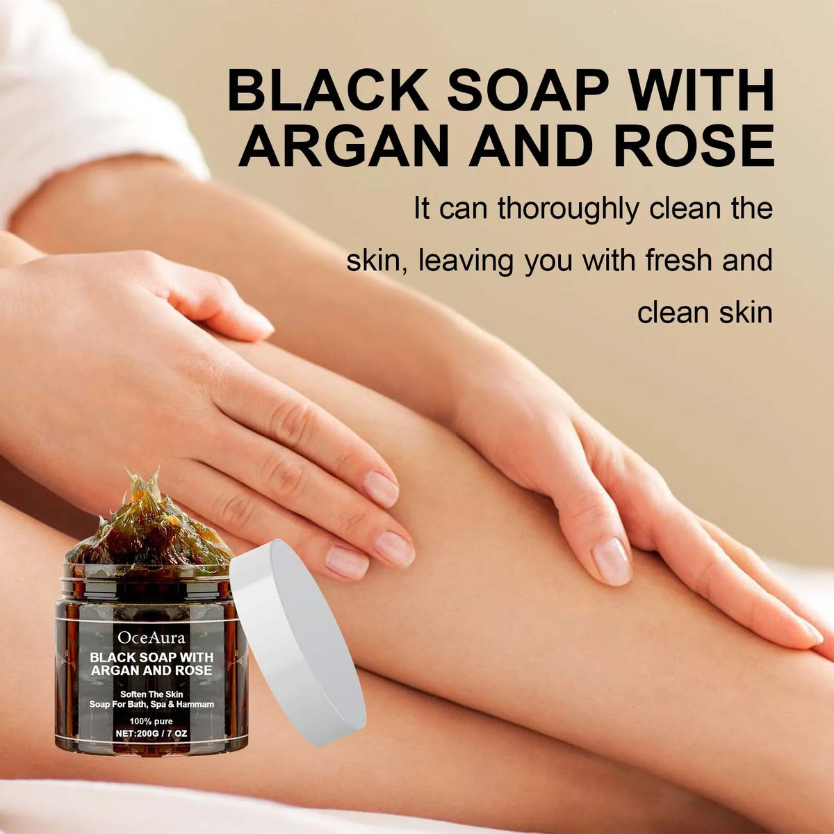 OCEAURA 200g Black Soap With Argan And Rose Lack Beldi Soap Ideal For Dead Skin Remover Body Scrub Purifying Deep Cleansing