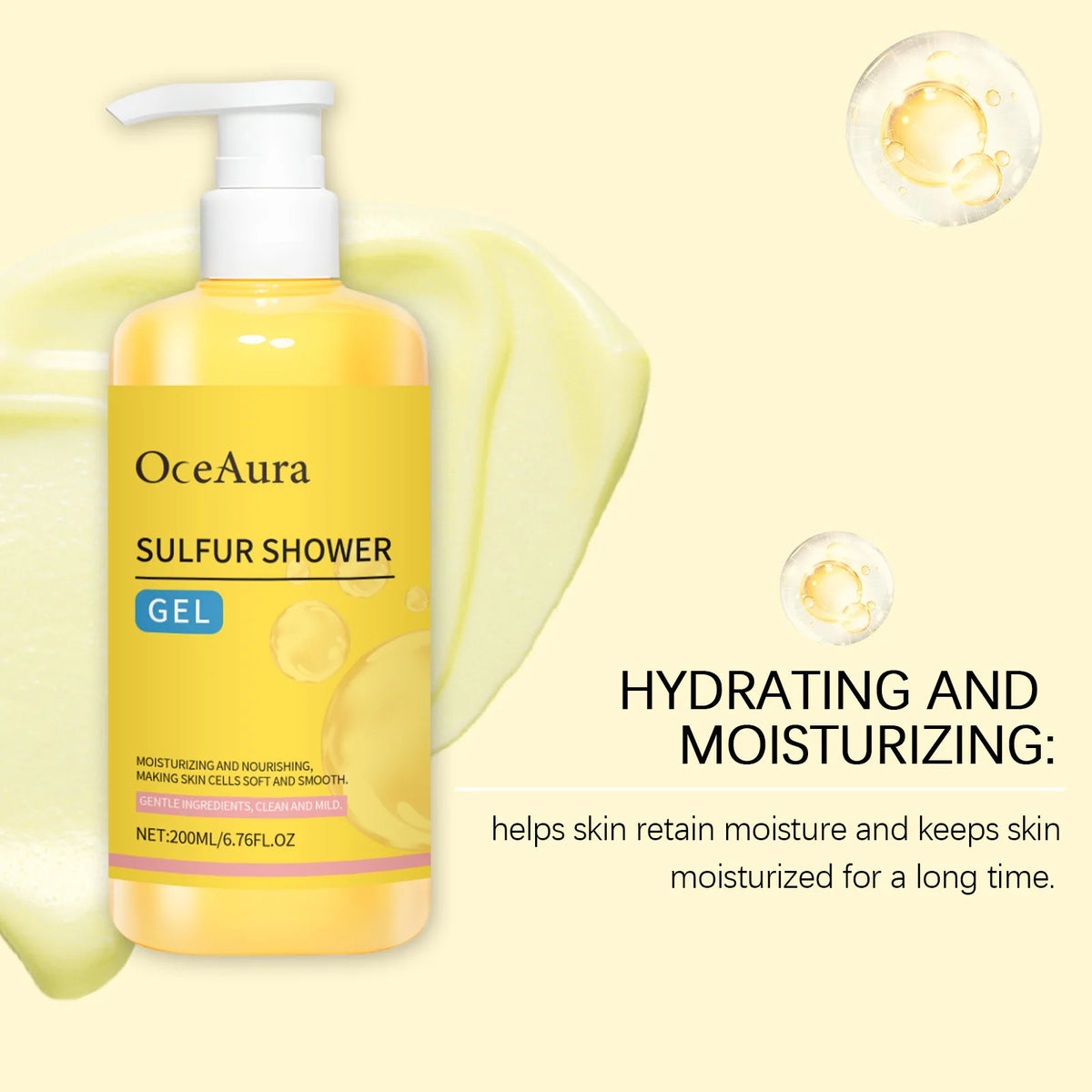 OceAura Sulfur Shower Gel Softening Skin Refreshing Smoothing Long Lasting Moisturizing Gentle Cleansing Sulfur Body Wash 200ml