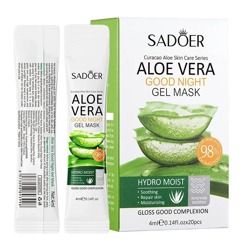 20Pcs Sadoer Aloe Vera Sleeping Facial Masks Moisturizing Anti-Wrinkles Hydrating Anti-Aging No Wash Face Mask Facial Skin Care