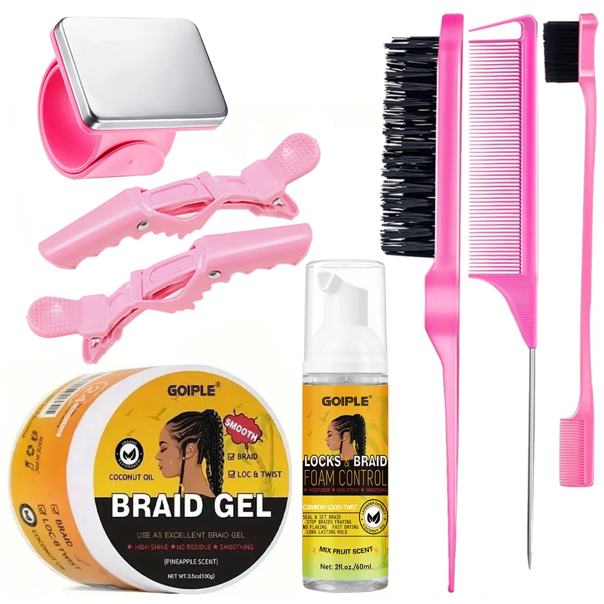 GOIPLE Strong Hold Braid Gel High Shine Cleansing Moisturizing Foaming for Twists & Locs Edges Cornrows Anti-Frizz Braiding Wax