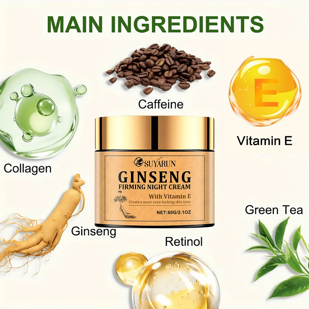 Ginseng Firming Night Cream Moisturizing Nutritious Anti-Aging Skin Care Product for Evening Use.