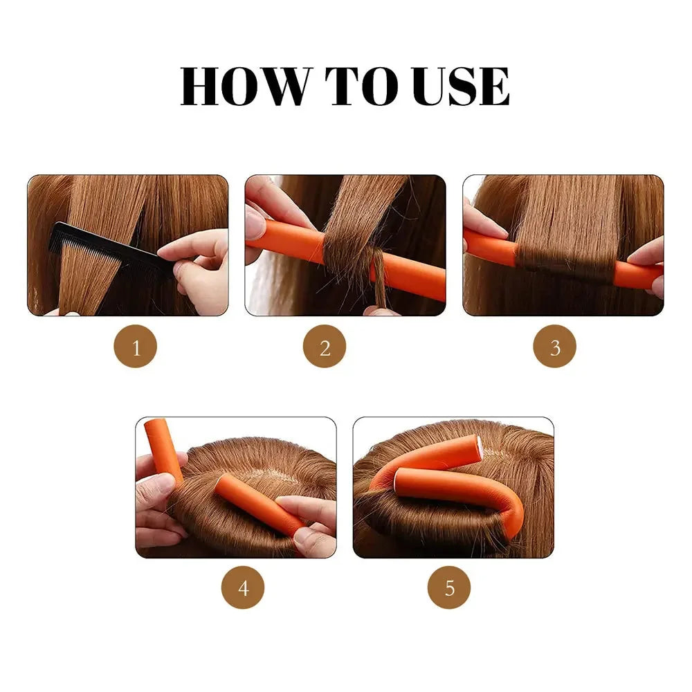 10pcs Flexible Hair Curling Rod Soft  Heatess Hair Curler Makers Foam Bendy Twist Curls Flexi No Heat Rollers Styling Tools