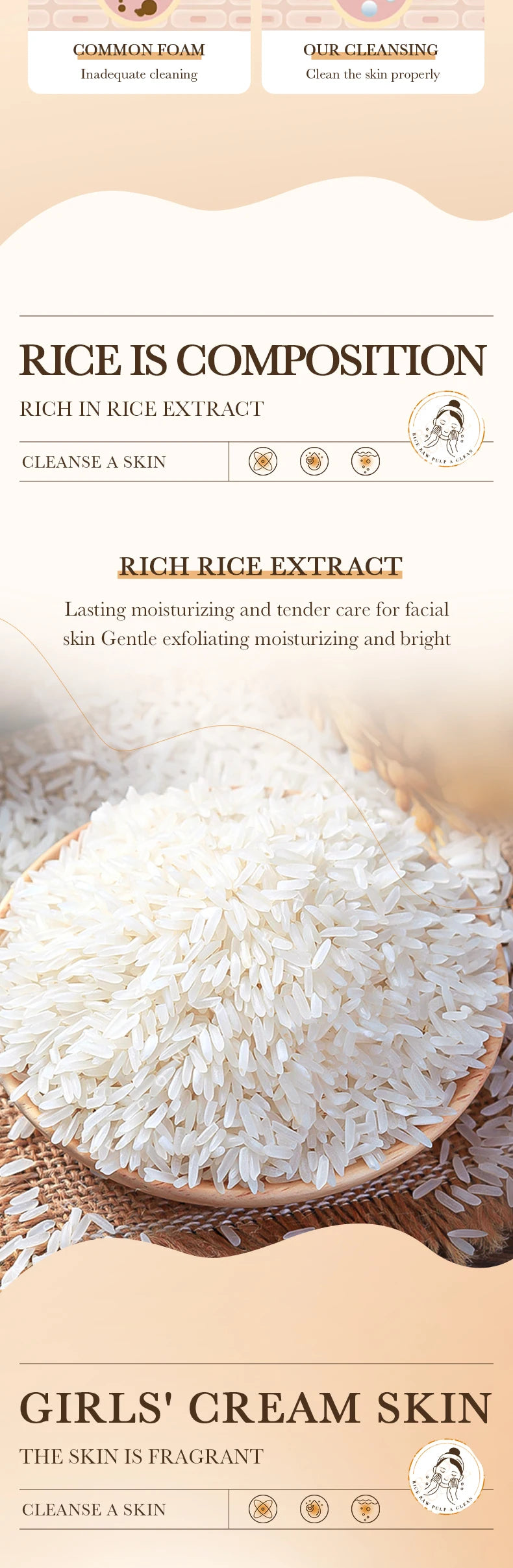 120ml BIOAOUA rice puree cleansing mousse, mild moisturizing, oil-controlling, pore-cleansing, exfoliating facial cleanser