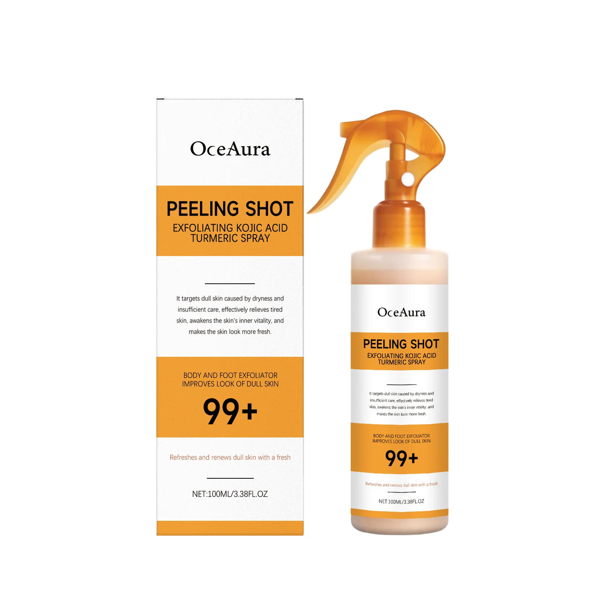 OceAura Peel Shot Kojic Acid Turmeric Spray Exfoliate Skin Care Dead Skin Remover Improve Uneven Looking Exfoliating Spray 100ml