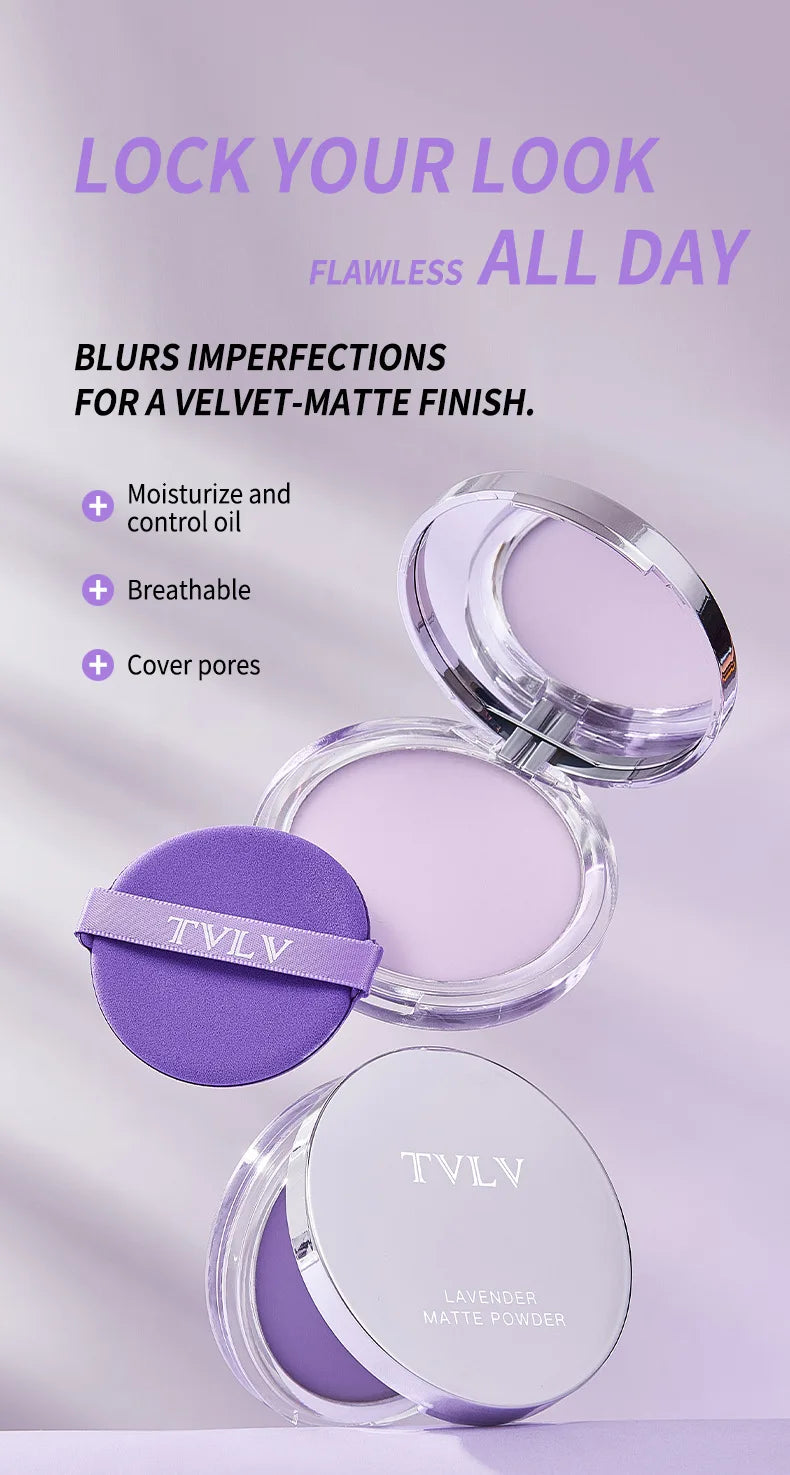 Lavender Pressed Powder Matte Powder Lasting Oil Control Full Coverage Face Compact Setting Powder Makeup Foundation Cosmetics