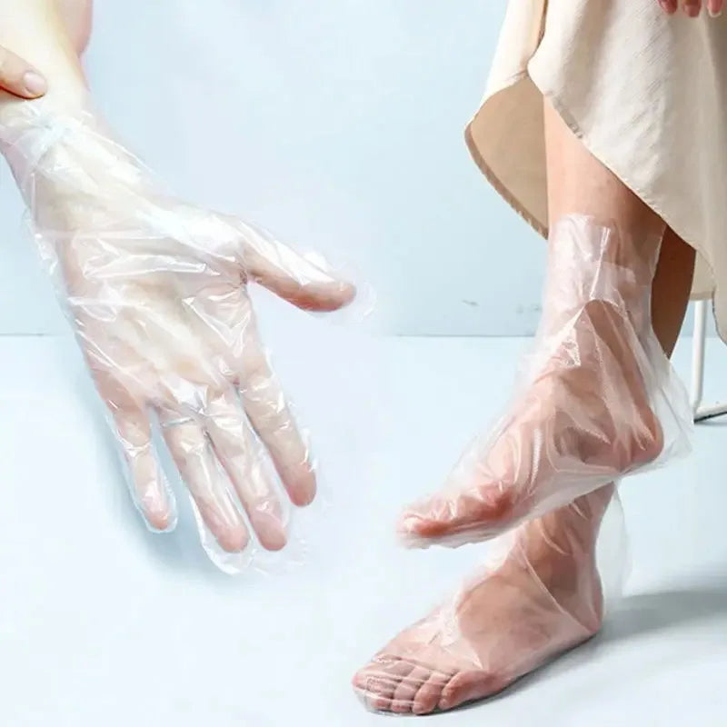 Thick Disposable Hand Mask Gloves, Disposable Foot Mask Foot Covers, Multi-functional Foot/Hand Cover with Blue Adhesive Dots