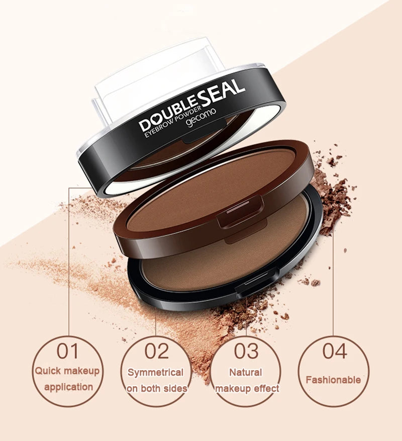 Double Seal Eyebrow Stamp Powder Kit Natural Brow Shaping Stencil Waterproof Long Lasting Brow Enhancer Makeup Tool for Women