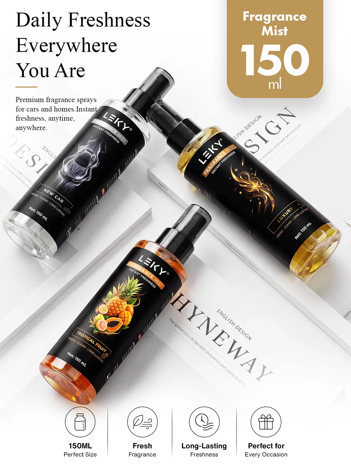 LEKY 150ML Multi-Scents Fragrance Spray Portable Air Freshener for Car And Home Long-Lasting Romantic Scent Atmosphere