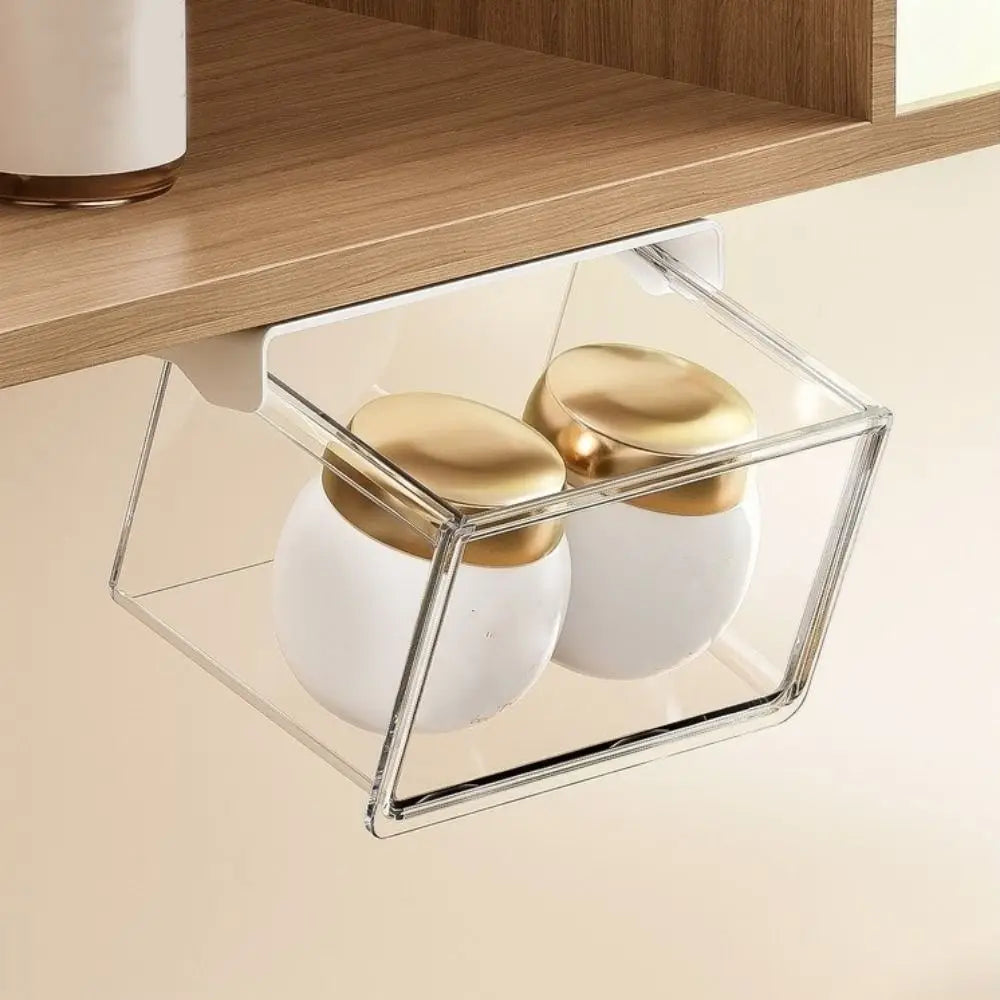 Plastic Drawer Style Storage Box Self Adhesive Large Capacity Makeup Storage Container Transparent Space Saving