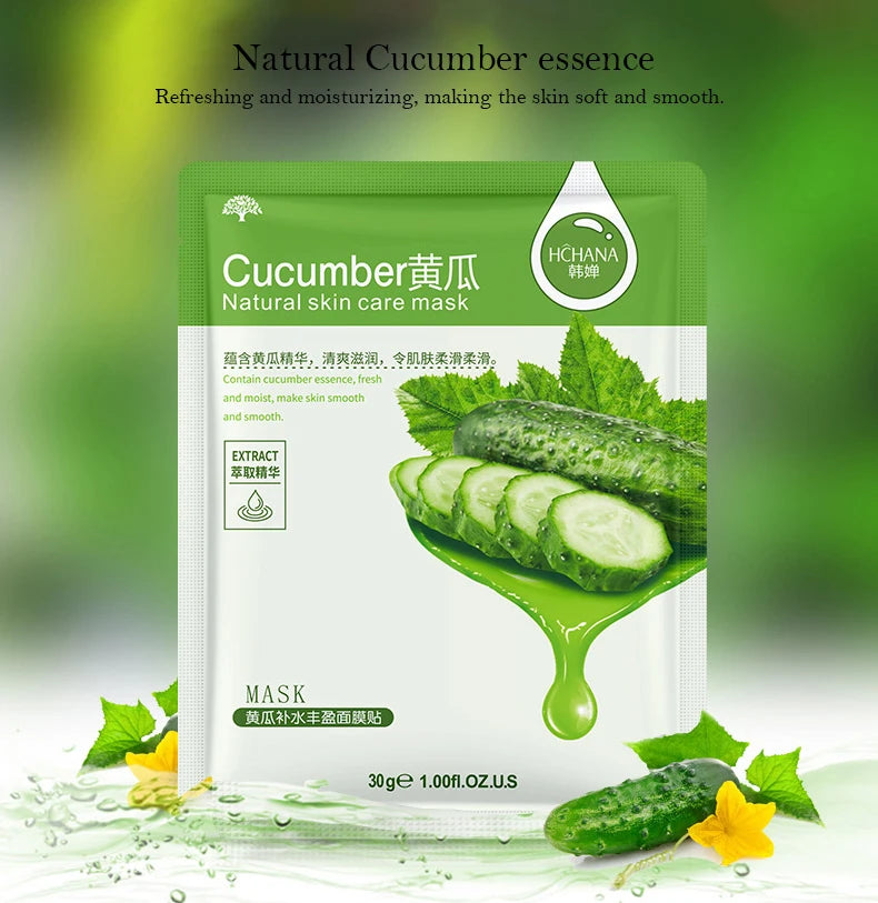 10pcs Natural Plant Facial Mask Moisturizing Oil Control Anti-Aging Fruit Aloe Korean Sheet Face Mask Beauty Skin Care Prodcuts