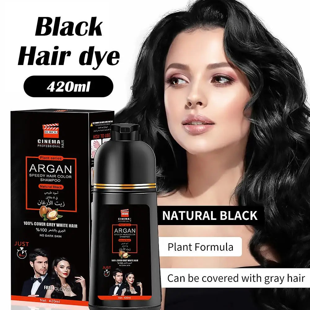 3-in-1 Collagen Argan Oil Shampoo Long-Lasting Black Hair Dye Shampoo for Men Women Nourishes Colors Gray Hair, 400/420ml