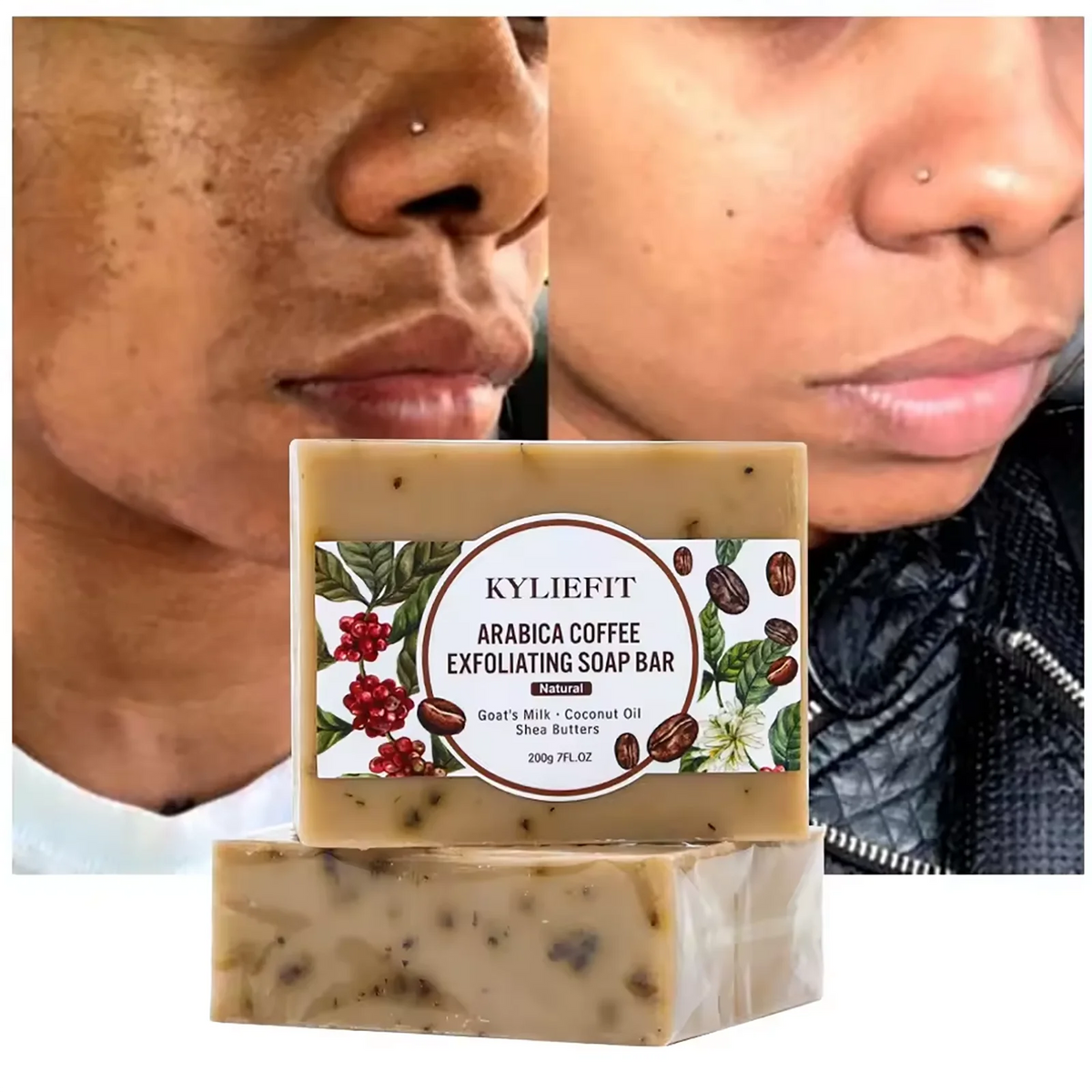 KYLIEFIT Coffee & Brazilian Nut Shea Sugar Scrub, Lightening, Whitening, Exfolilate, Nourishing, Cleaning Skin, for Face, Body
