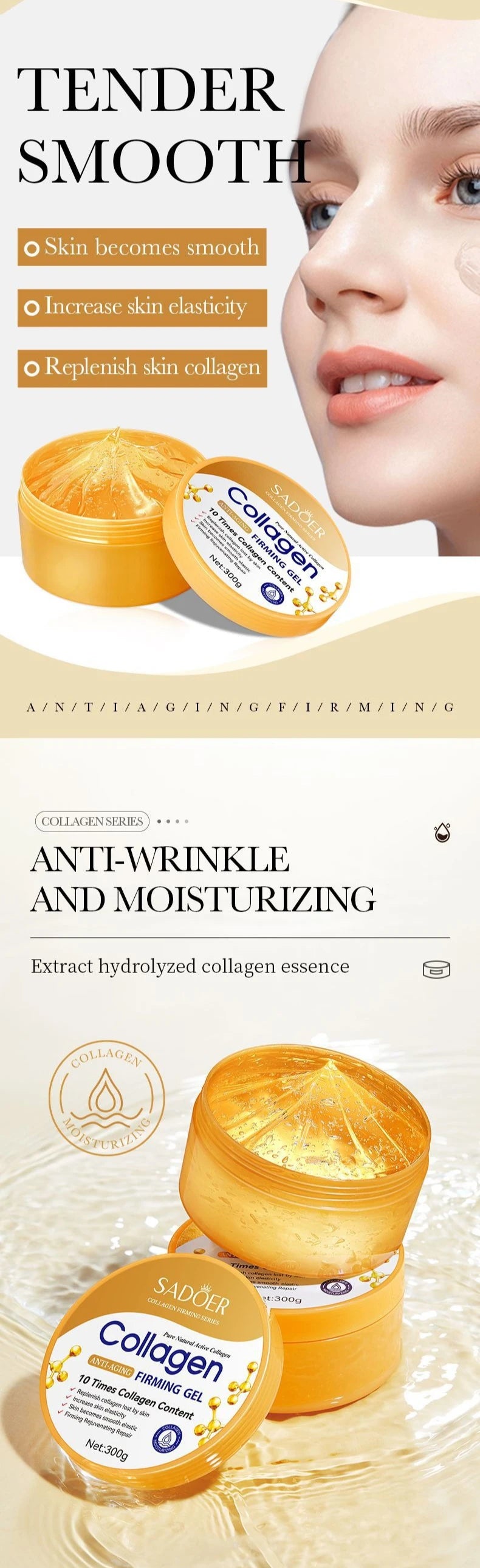 300g Aloe Vera Hydrating Gel Vitamin C & Collagen Moisturizer Skin Gel Evening Primrose VE Soothing Repair Gel for Face & Body
