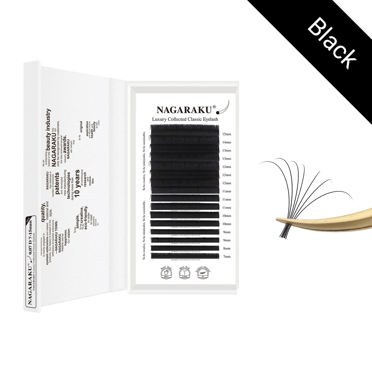 NAGARAKU Luxury Classic Eyelash Matte Black Dark Brown 100% Hand Made 3rd Classic Eyelash 16rows Individual Soft Natural