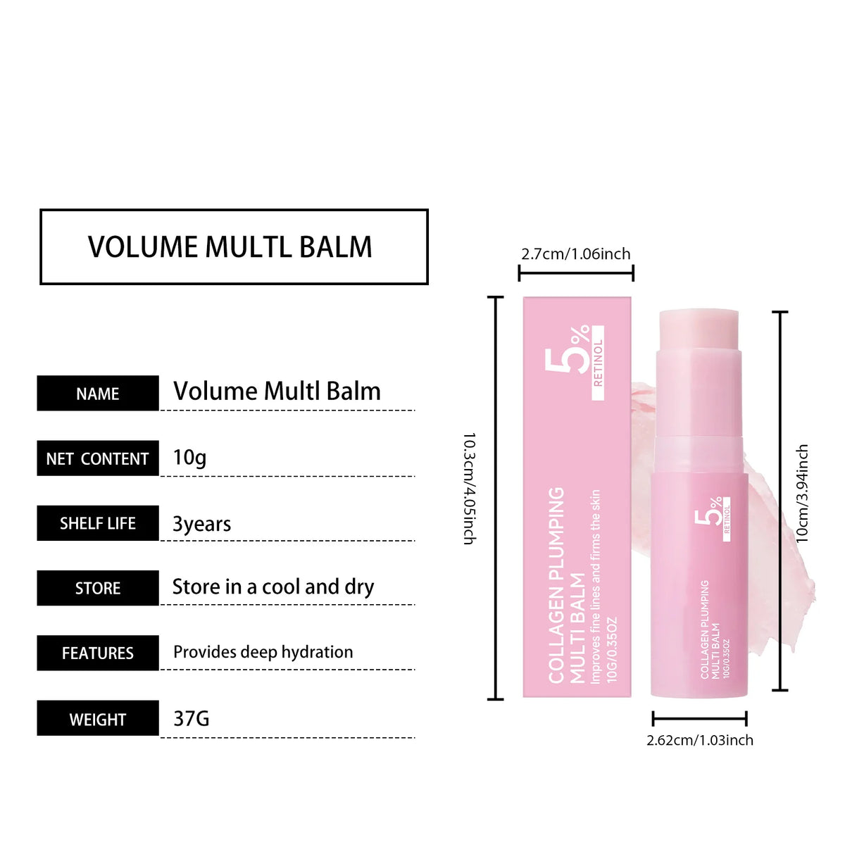 PDRN Pink Collagen Multi Volume Balm Stick Anti Aging Firming Anti Wrinkle For Eye Neck Forehead Smile Lines