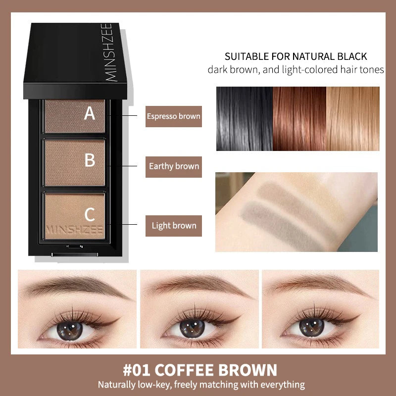 3-Color Eyebrow Powder Palette Cosmetic Eye Brow Enhancer Eye Shadow Eyeliner Contour All In One Makeup With Brush Mirror Box