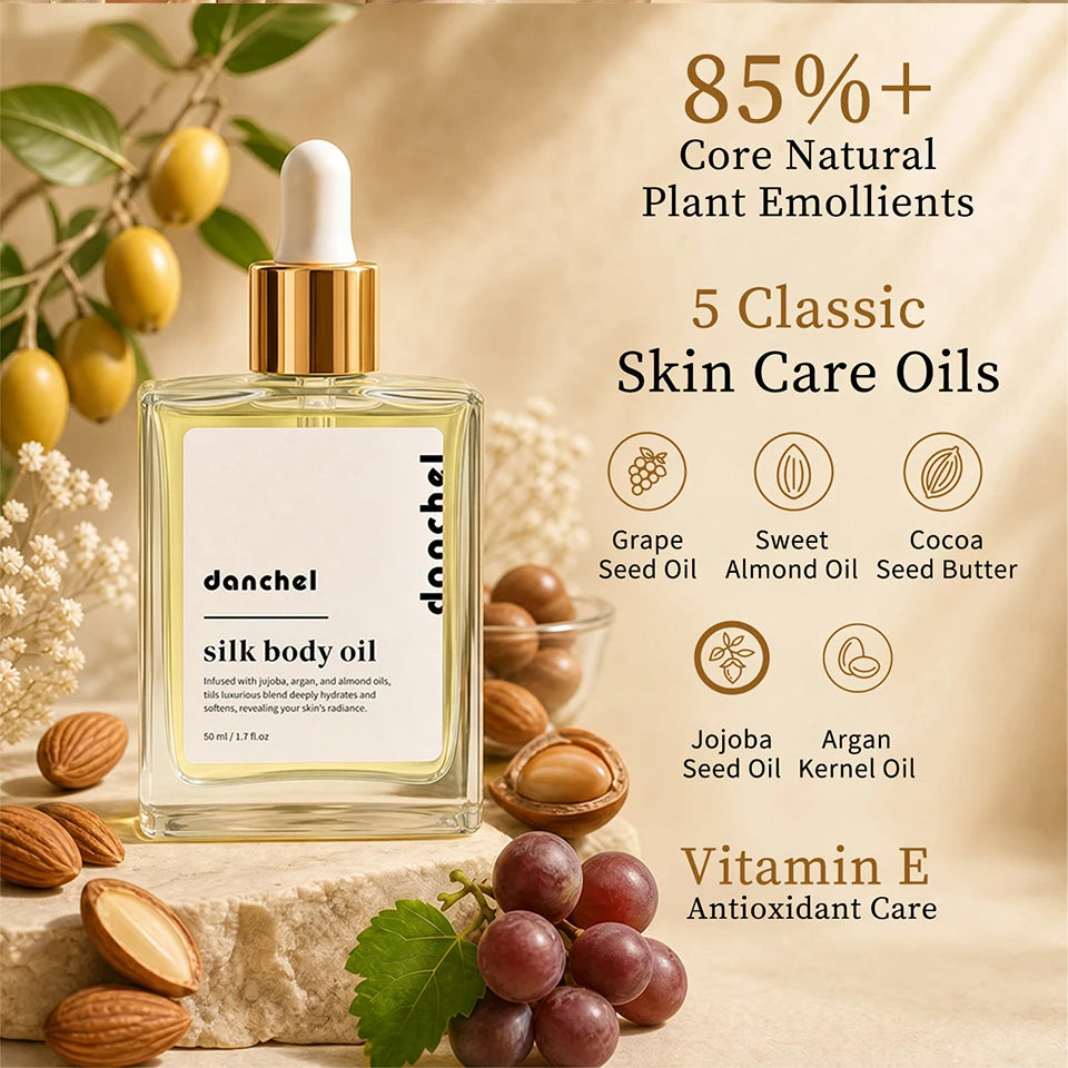 Silk Body Oil Women Firming Anti Aging Moisture Crepey Hydrate After Shower Scented Organic Premium Blend Body Care