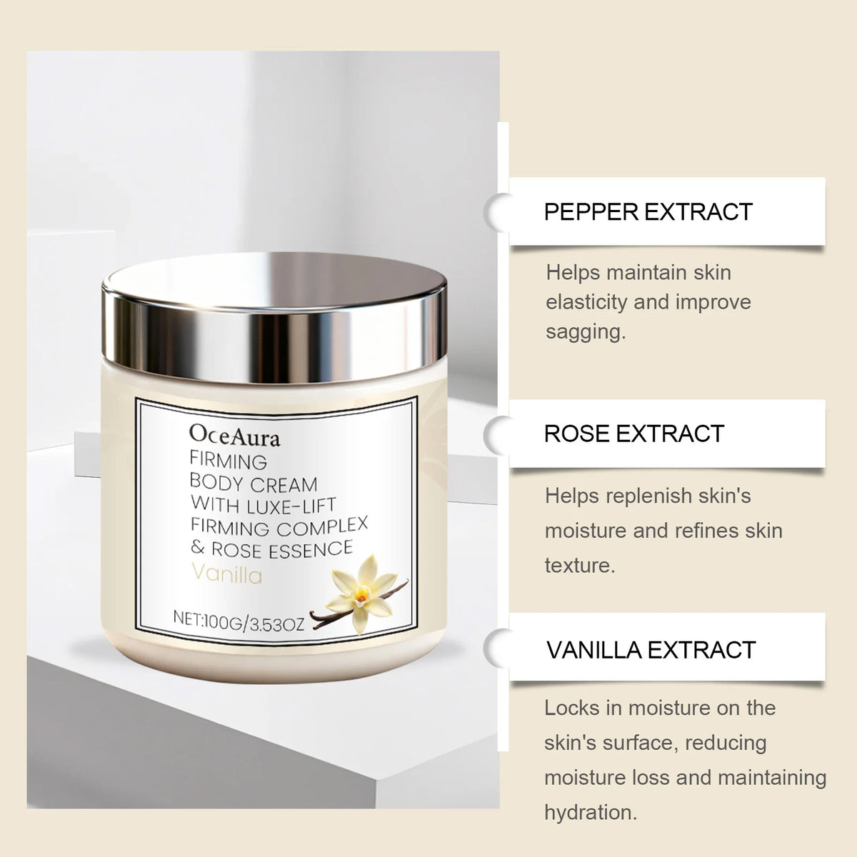 Vanilla Scented Body Cream Firming Moisturizer for Dry Skin Deep Hydration Wrinkle Smoothing Cream Rich Nourishing Body Butter