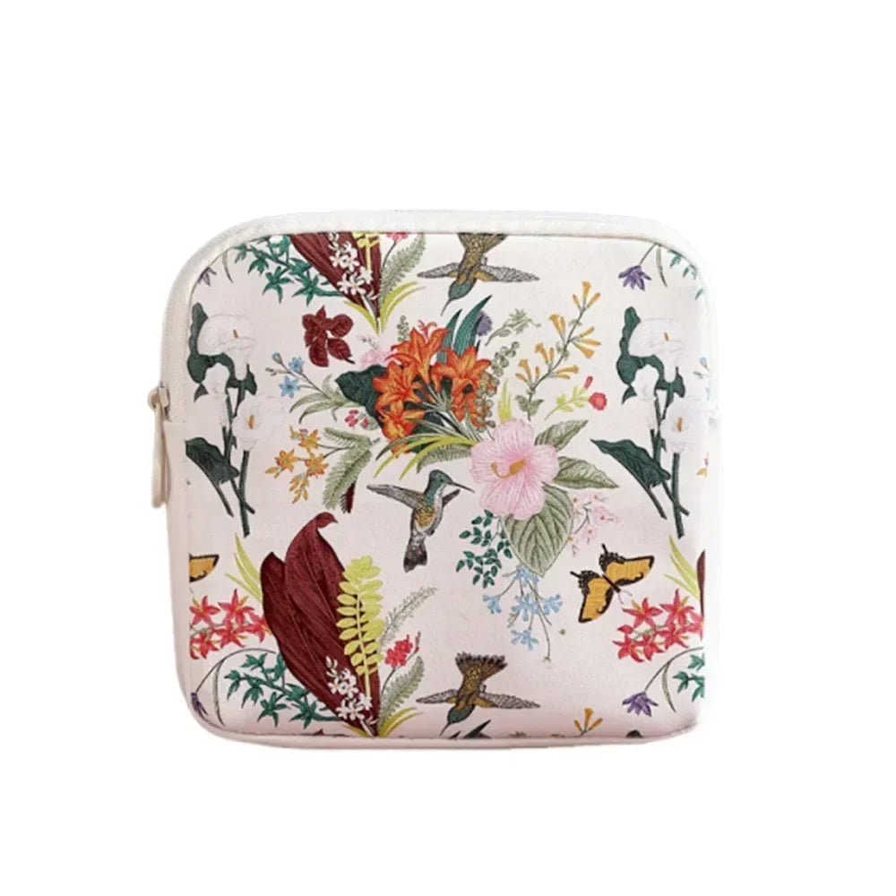 Creative PVC Sanitary Pads Bag Fashion Floral Print Large Capacity Multipurpose Coin Purse Portable Cosmetic Storage Bag
