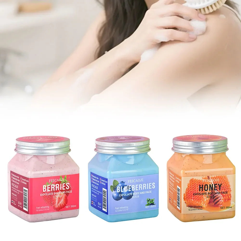 350ml Big Bottle Body Skin Scrub Deep Cleansing Face Exfoliating Hydrating Scrub Fruit Scented Mud Exfoliating Gel Body Lotion
