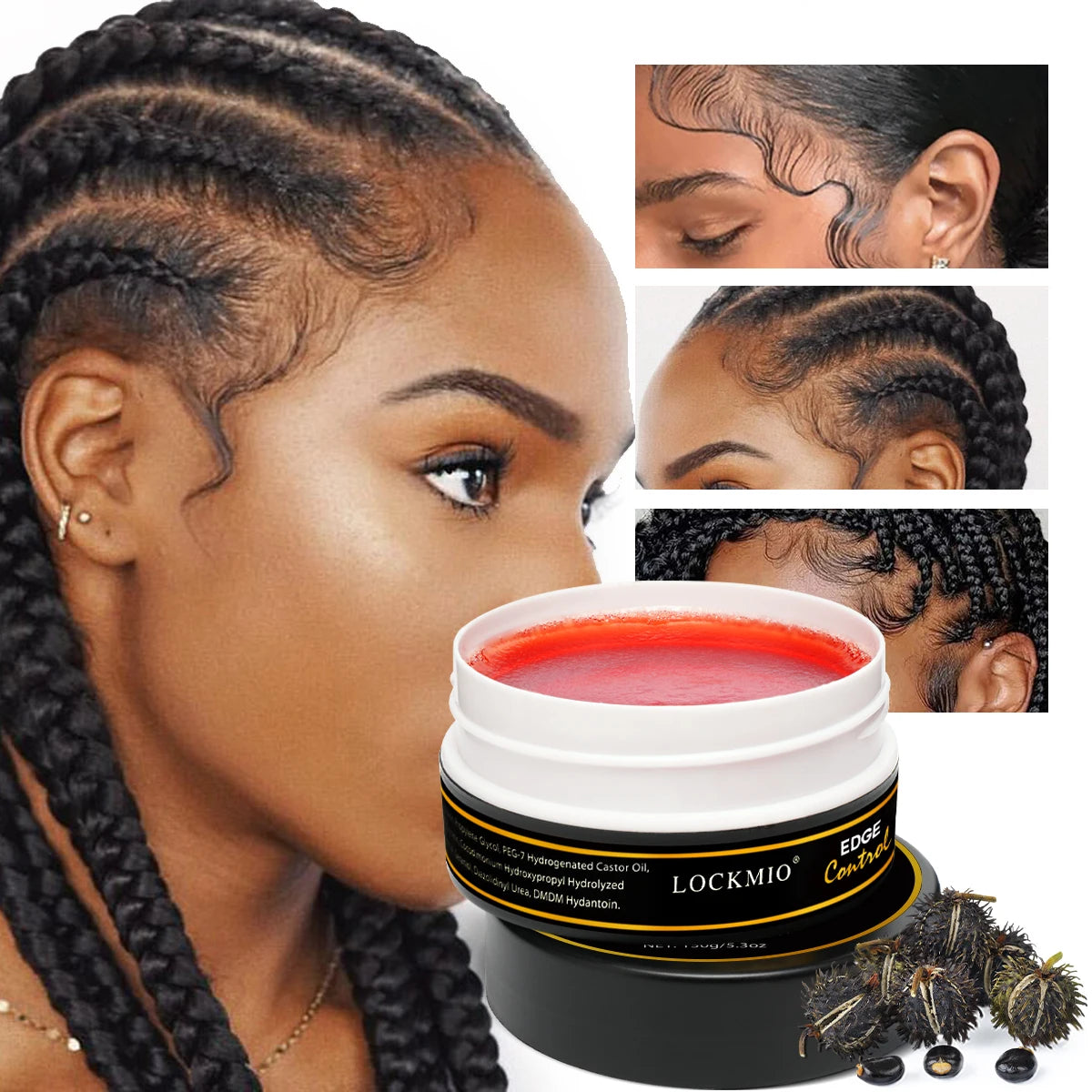 LOCKMIO 150g Edge Control Gel Hair or Wigs Styling Product Baby Bangs Hair Pomade Finishing Mud Anti-Frizz Nourishing Wax Cream