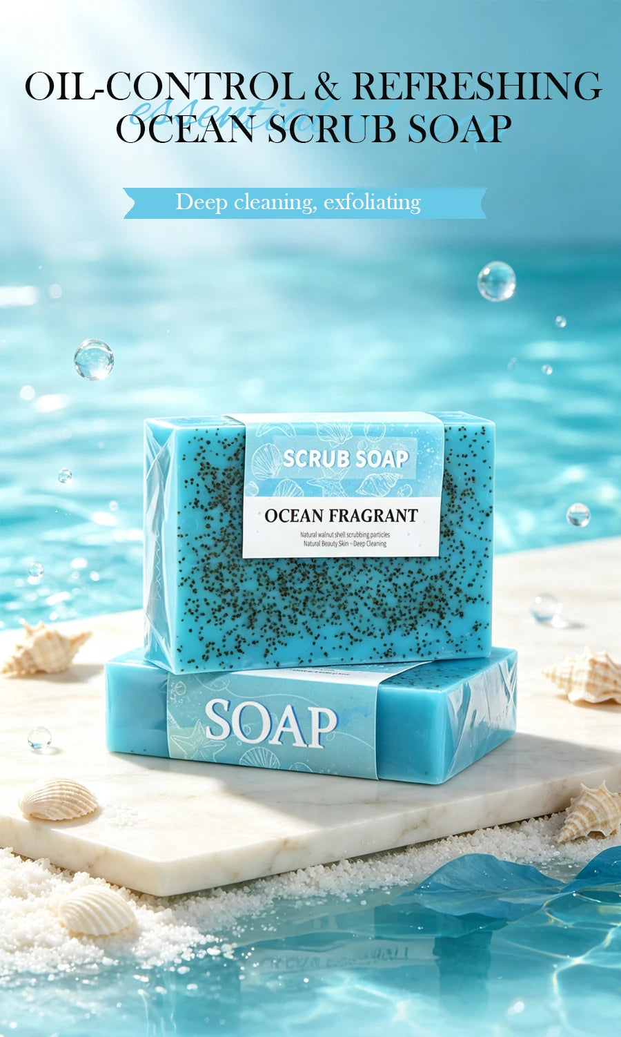 M+100g Natural Handmade Sea Salt Whitening Scrub Soap for Cleaning and Polishing - Dual Use Exfoliating Agent for Face/body