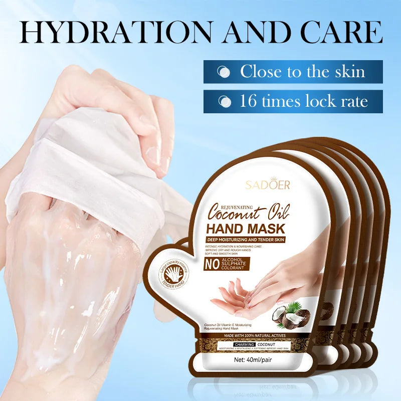 SADOER Coconut Moisturizing Hand Mask Whitening Nourishing Anti-aging Hydrating Hand Gloves for Hands Skin Care Products