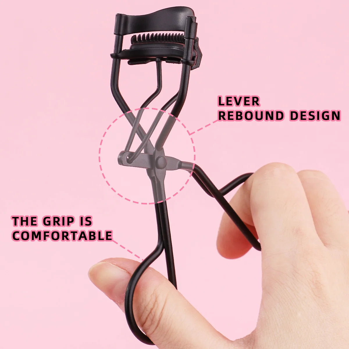 1 Portable Eyelash Curler with 5 Silicone Pads, Stainless Steel Eyelash Curler, Permanently Shaping Big Eyes.
