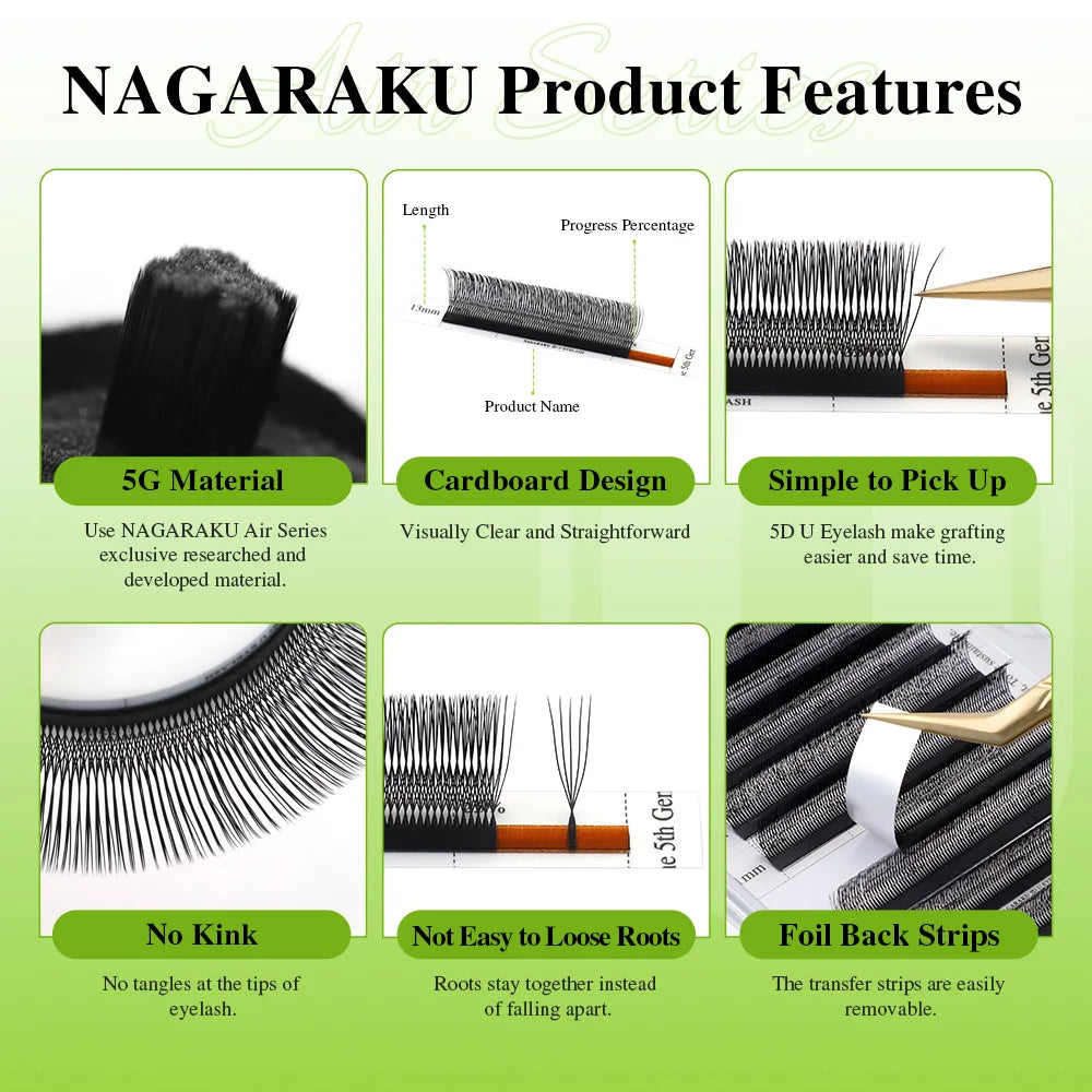 NAGARAKU U-Shaped 3D 4D 5D Lashes Extensions Natural Soft U Lashes Premium Mink Brazilian Cilios Mink False Eyelashes