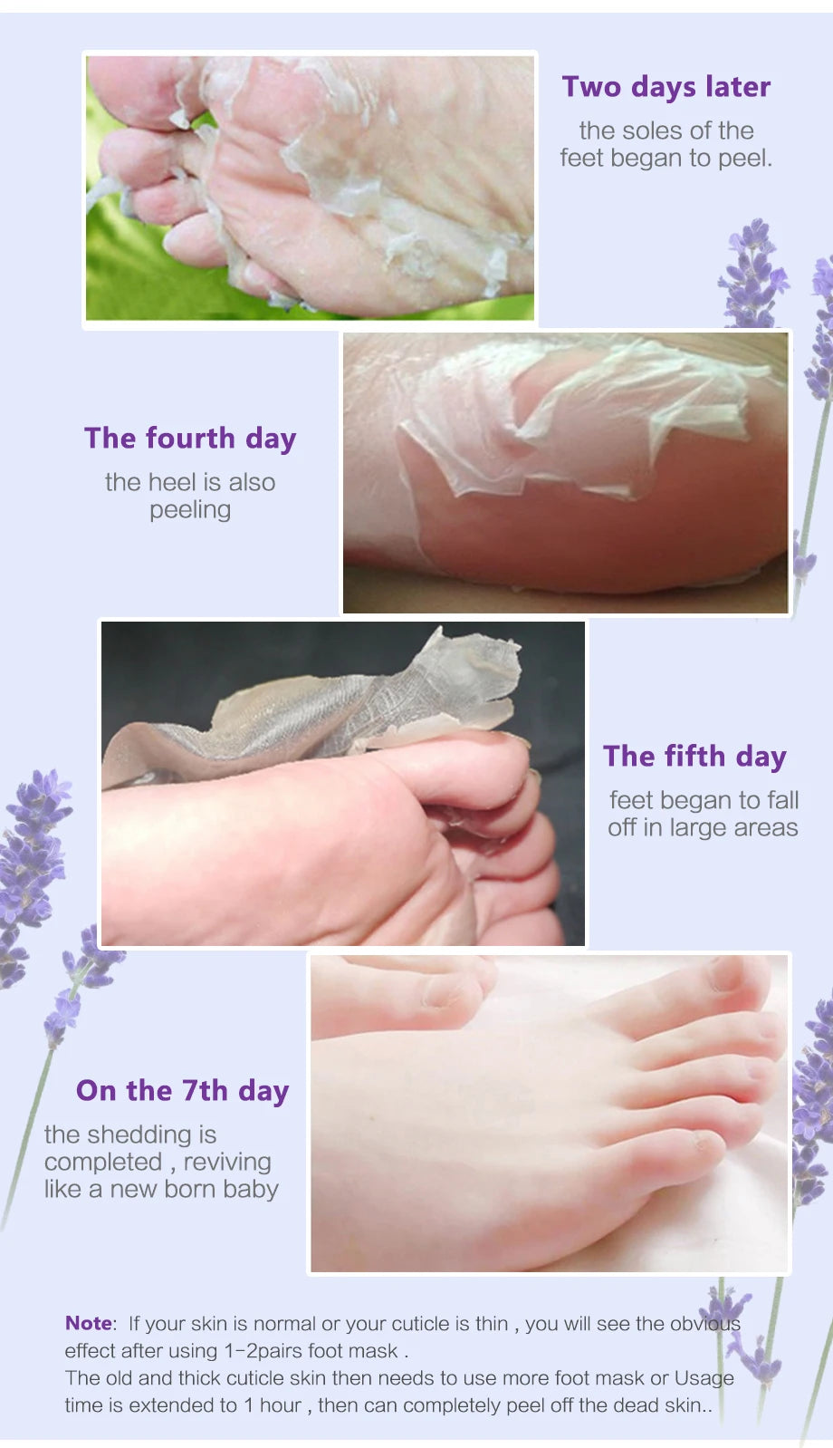 Lavender & VC Foot Peeling Mask Exfoliating Heels Calluses Remove Foot Patches Dead Skin Remover Pedicure Socks Foot Care 1Pair
