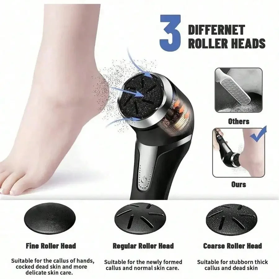 Electric Foot File with Dust Collector, Rechargeable Callus Buffer Tool with LCD Display, USB，Dead Skin Smoother for Heels