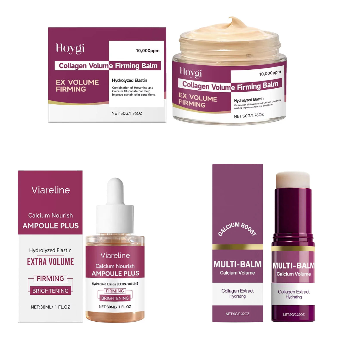 Korean Calcium Volume Multi Balm+Calcium Collagen Moisturizer+Pore Firming Essence Gentle & Moisture Routine for Daily Skincare