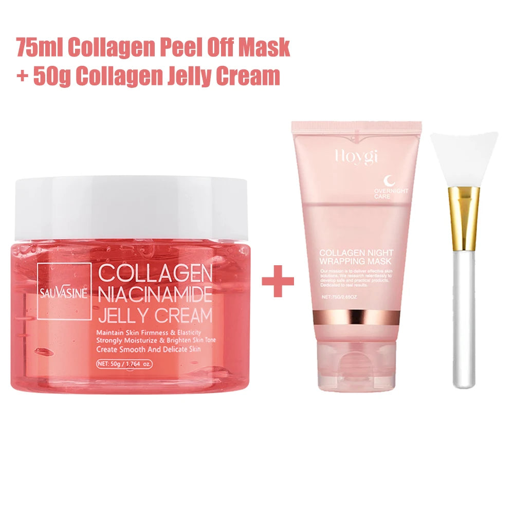 75ml Collagen Peel-off Mask Night Wrapping Mask Facial Mud 50g Collagen Jelly Cream Firming Skin Moisturizing Face Masks Cream