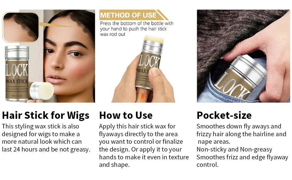 LOCKMIO Wax Stick Natural Coconut Oil Moisturizes Soften Smoothing Styling Flyaway Hair Edge Control Strong Hold Long Lasting