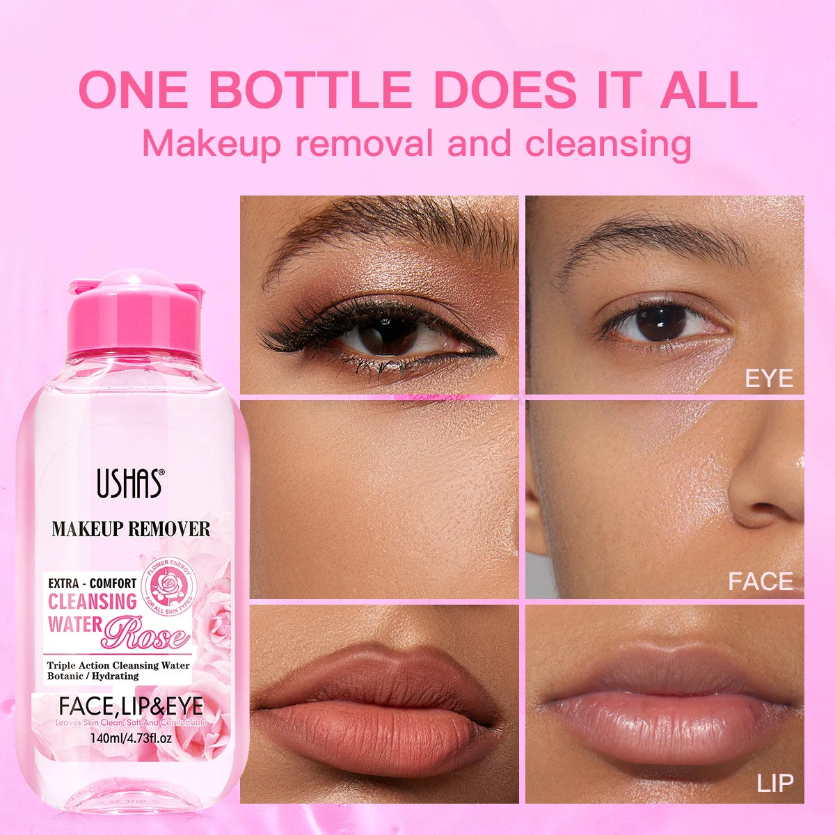 USHAS Makeup Remover Cleaning Water Moisturizing Gentle Soothing Sensitive Facial Makeup Remover Soft Makeup Remover