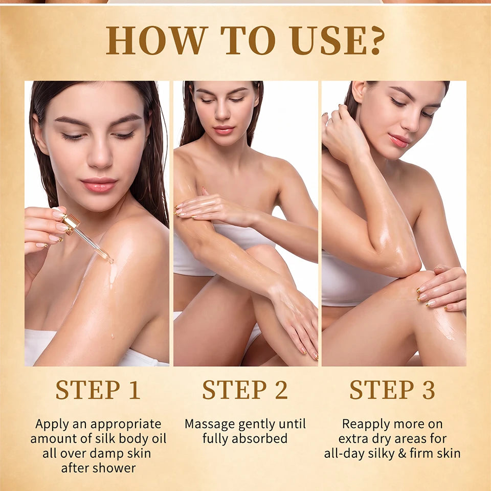 Silk Body Oil Women Firming Anti Aging Moisture Crepey Hydrate After Shower Scented Organic Premium Blend Body Care