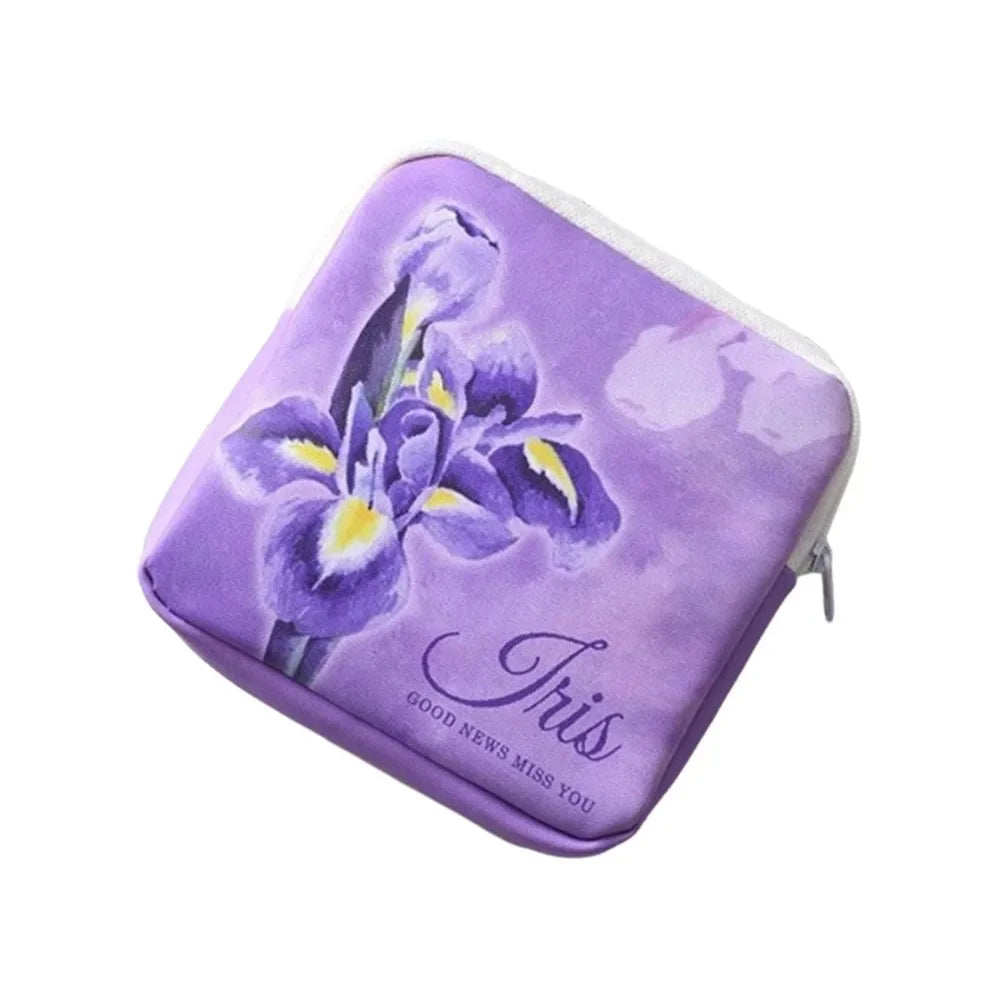 Creative PVC Sanitary Pads Bag Fashion Floral Print Large Capacity Multipurpose Coin Purse Portable Cosmetic Storage Bag