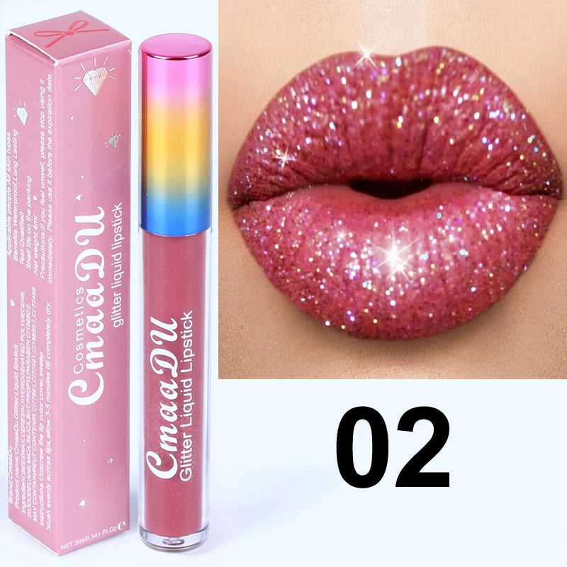 Pearlescent Shimmer Lip Gloss Lipstick Glitter Plumping Waterproof High Shine Lightweight Coral Metallic Y2K Daily Party Makeup