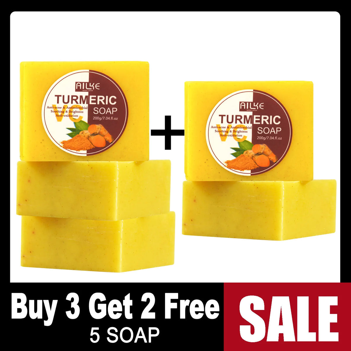 AILKE Organic Turmeric Skin Care Set, Brighten, Cleaning Skin, Remove Acne,Pimples, Whitening, Even Skin Tone, Improve Dry Skin